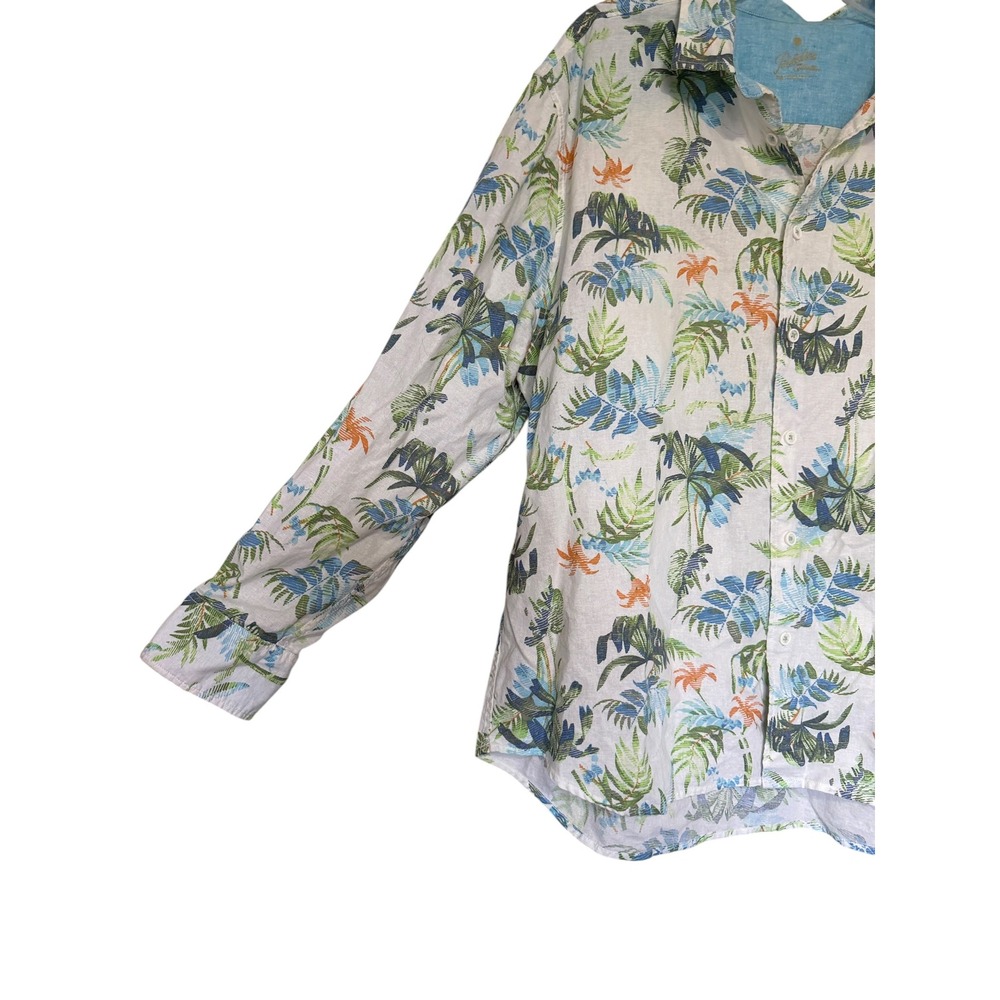 Paradise Collection Mens XXL Tropical Palm Linen Blend Button Down Shirt White - Picture 3 of 9